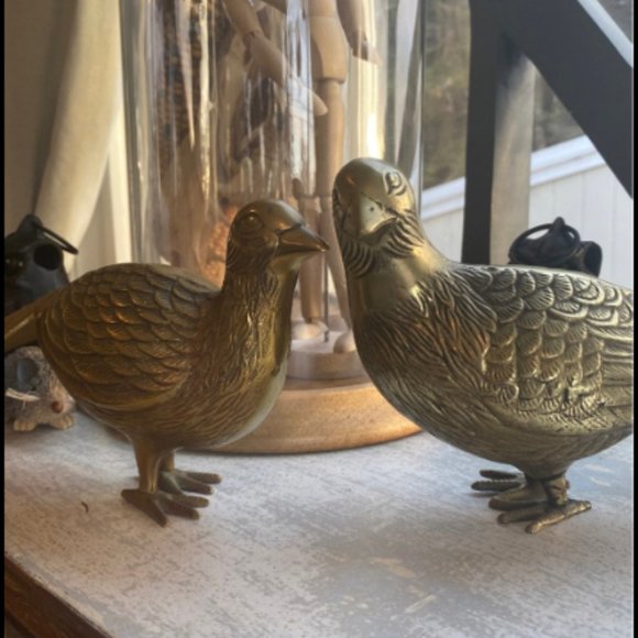 Pair Mid Century Brass Pheasant Bird Figures Decor